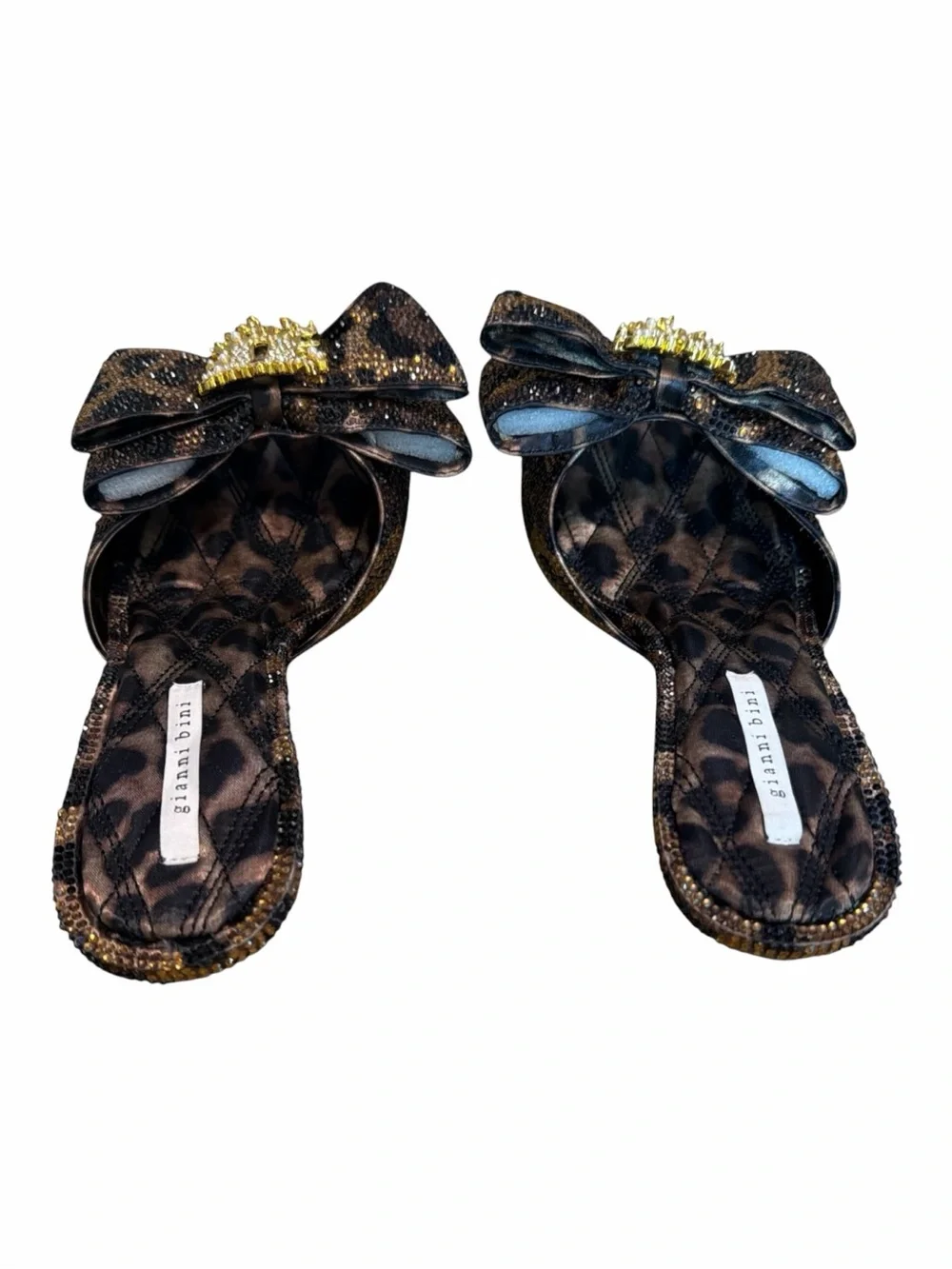 Gianni Bini Leopard Rhinestone Bow Mule Heels NWOB Size 8